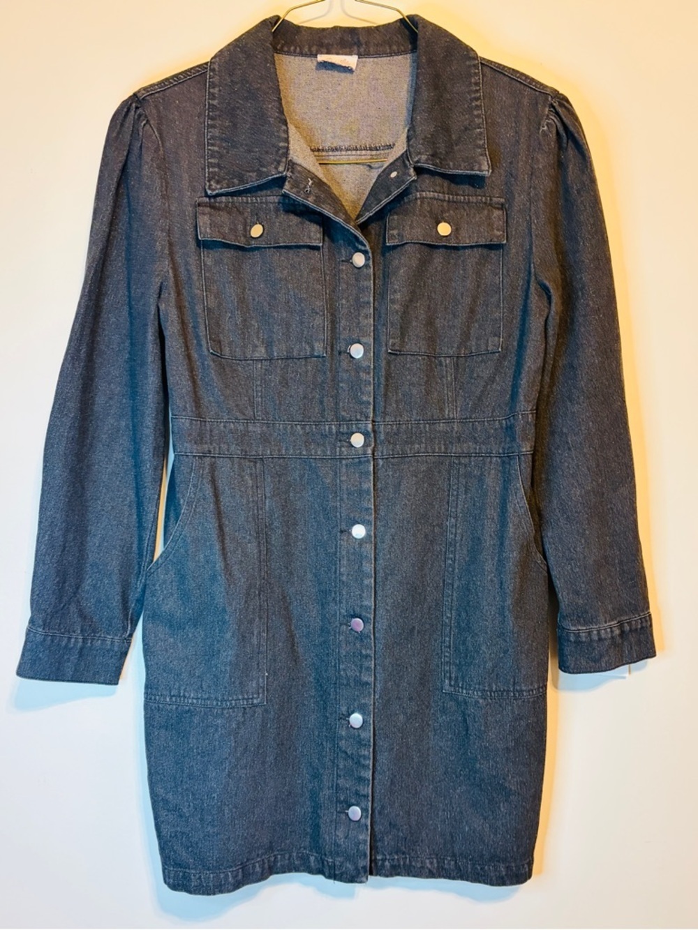 Pink Lily Dark Denim Button-Front Mini Dress - Charcoal Blue